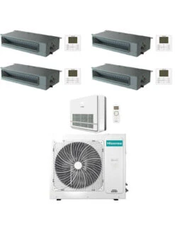 Climatizzatore Condizionatore Hisense Canalizzato + Console R32 Penta Split Inverter 9000 + 9000 + 9000 + 9000 + 12000 BTU Con U.E. 5AMW125U4RTA NOVITÁ Classe A++/A+
