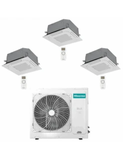 Climatizzatore Condizionatore Hisense Cassetta 4 Vie R32 Trial Split Inverter 12000 + 12000 + 12000 BTU Con U.E. 4AMW81U4RJC NOVITÁ Classe A++/A+
