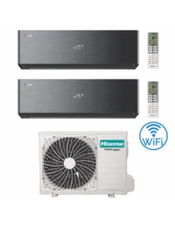 Climatizzatore Condizionatore Hisense Energy Pro X BLACK Con Wifi R32 Dual Split Inverter 9000 + 12000 BTU Con U.E. 3AMW62U4RJC Classe A++/A+