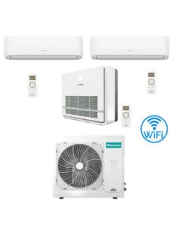 Climatizzatore Condizionatore Hisense R32 Trial Split Inverter Hi Comfort Wifi Più Console 9000 + 9000 + 12000 BTU Con U.E. 3AMW62U4RJC Classe A++/A+