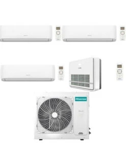 Climatizzatore Condizionatore Hisense Split + Console Serie Turbo R32 Quadri Split Inverter 9000 + 9000 + 9000 + 12000 BTU Con U.E. 4AMW81U4RJC NOVITÁ Classe A++/A+