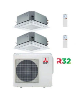 Climatizzatore Condizionatore Mitsubishi Cassetta R32 SLZ-M Dual Split Inverter 12000 + 18000 BTU Con U.E. MXZ-3F54VF Classe A+++/A++