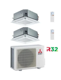 Climatizzatore Condizionatore Mitsubishi Cassetta R32 SLZ-M Dual Split Inverter 9000 + 12000 BTU Con U.E. MXZ-2F42VF Classe A+++/A++