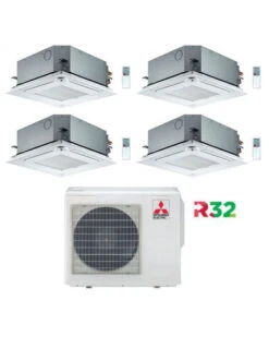 Climatizzatore Condizionatore Mitsubishi Cassetta R32 SLZ-M Quadri Split Inverter 9000 + 9000 + 9000 + 9000 BTU Con U.E. MXZ-4F80VF Classe A++/A+