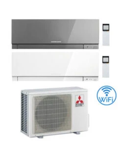 Climatizzatore Condizionatore Mitsubishi Kirigamine Zen Wifi Argento E Bianco Dual Split Inverter 9000 + 12000 BTU Con U.E. MXZ-2F53VF Classe A+++ /A++ NOVITÁ