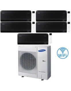 Climatizzatore Condizionatore Samsung WINDFREE BLACK R32 Wifi Penta Split Inverter 9000 + 9000 + 12000 + 12000 + 12000 BTU Con U.E. AJ100TXJ5KG/EU Classe A++/A+ NOVITA' 2025