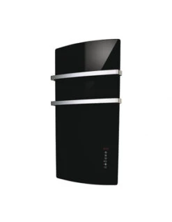 Radiatore Scaldasalviette Elettrico Digitale In Vetro Radialight Deva Nero Vulcano 1500W Con Portasalvietta In Alluminio