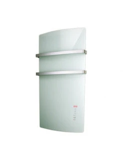 Radiatore Scaldasalviette Elettrico Digitale In Vetro Radialight Deva Bianco Onice 1500W Con Portasalvietta In Alluminio