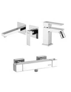 Set Rubinetti Jacuzzi Per Lavabo A Parete E Bidet Senza Scarico E Doccia Esterno Serie Twinkle Cromato