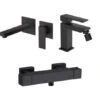 Set Rubinetti Jacuzzi Per Lavabo A Parete E Bidet Senza Scarico E Doccia Esterno Serie Twinkle YO Nero Opaco -Climaway Home Store set rubinetti jacuzzi per lavabo a parete e bidet senza scarico e doccia esterno serie twinkle yo nero opaco