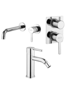 Set Rubinetti Jacuzzi Per Lavabo A Parete E Bidet Senza Scarico E Doccia Incasso Con Deviatore Serie Sunset Cromato