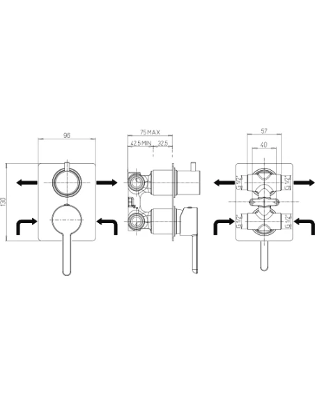 Set Rubinetti Jacuzzi Per Lavabo A Parete E Bidet Senza Scarico E Doccia Incasso Con Deviatore Serie Sunset Cromato 9 Set Rubinetti Jacuzzi Per Lavabo A Parete E Bidet Senza Scarico E Doccia Incasso Con Deviatore Serie Sunset Cromato - immagine 7