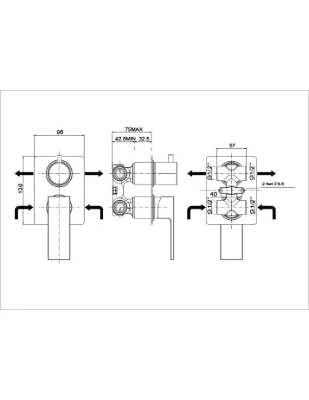 Set Rubinetti Jacuzzi Per Lavabo A Parete E Bidet Senza Scarico E Doccia Incasso Con Deviatore Serie Twinkle YO Nero Opaco 9 Set Rubinetti Jacuzzi Per Lavabo A Parete E Bidet Senza Scarico E Doccia Incasso Con Deviatore Serie Twinkle YO Nero Opaco - immagine 7