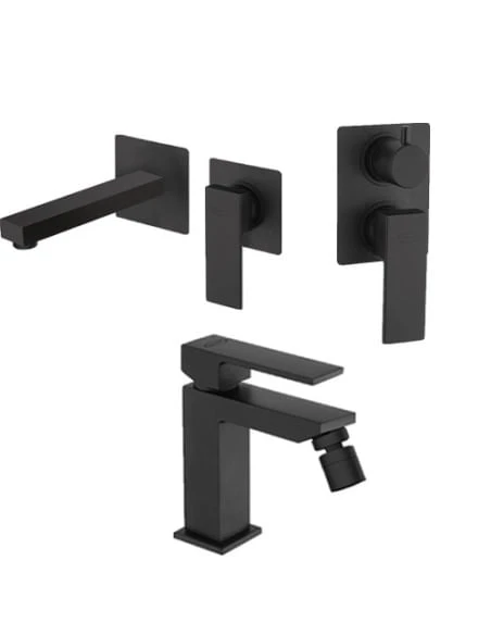 Set Rubinetti Jacuzzi Per Lavabo A Parete E Bidet Senza Scarico E Doccia Incasso Con Deviatore Serie Twinkle YO Nero Opaco 3 Set Rubinetti Jacuzzi Per Lavabo A Parete E Bidet Senza Scarico E Doccia Incasso Con Deviatore Serie Twinkle YO Nero Opaco