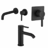 Set Rubinetti Jacuzzi Per Lavabo A Parete E Bidet Senza Scarico E Doccia Incasso Serie Sunset YO Nero Opaco
