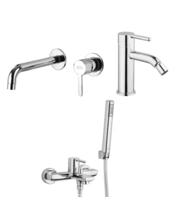 Set Rubinetti Jacuzzi Per Lavabo A Parete E Bidet Senza Scarico E Vasca Serie Sunset Cromato