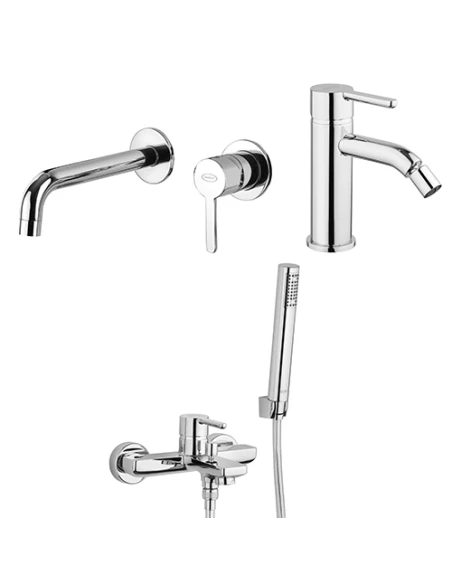Set Rubinetti Jacuzzi Per Lavabo A Parete E Bidet Senza Scarico E Vasca Serie Sunset Cromato 3 Set Rubinetti Jacuzzi Per Lavabo A Parete E Bidet Senza Scarico E Vasca Serie Sunset Cromato