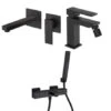Set Rubinetti Jacuzzi Per Lavabo A Parete E Bidet Senza Scarico E Vasca Serie Twinkle YO Nero Opaco -Climaway Home Store set rubinetti jacuzzi per lavabo a parete e bidet senza scarico e vasca serie twinkle yo nero opaco
