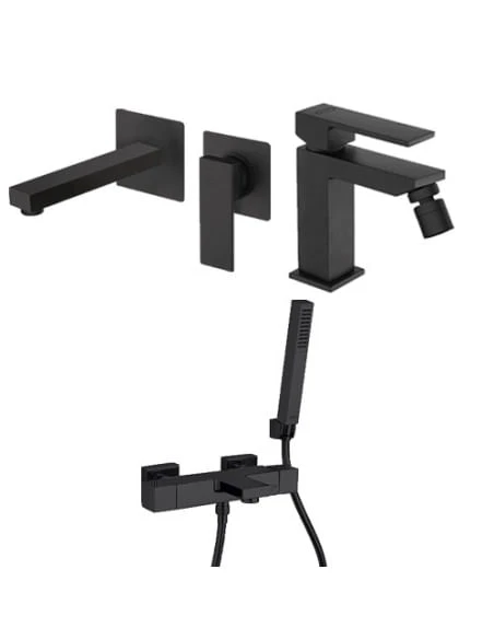 Set Rubinetti Jacuzzi Per Lavabo A Parete E Bidet Senza Scarico E Vasca Serie Twinkle YO Nero Opaco 3 Set Rubinetti Jacuzzi Per Lavabo A Parete E Bidet Senza Scarico E Vasca Serie Twinkle YO Nero Opaco