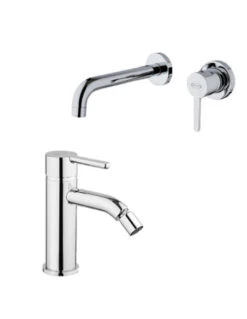 Set Rubinetti Jacuzzi Per Lavabo A Parete E Bidet Senza Scarico Serie Sunset Cromato