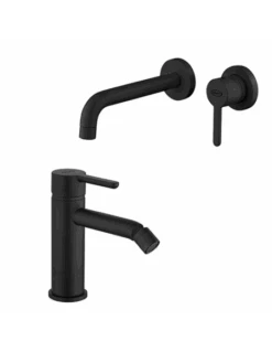Set Rubinetti Jacuzzi Per Lavabo A Parete E Bidet Senza Scarico Serie Sunset YO Nero Opaco