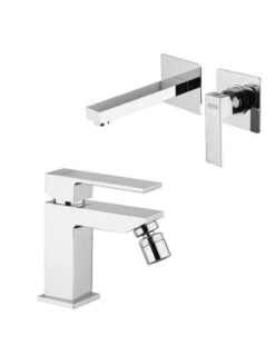 Set Rubinetti Jacuzzi Per Lavabo A Parete E Bidet Senza Scarico Serie Twinkle Cromato
