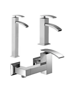 Set Rubinetti Jacuzzi Per Lavabo Alto E Bidet Senza Scarico E Doccia Esterno Serie Glint Cromato
