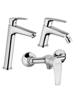 Set Rubinetti Jacuzzi Per Lavabo Alto E Bidet Senza Scarico E Doccia Esterno Serie Lucente Cromato