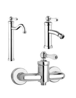 Set Rubinetti Jacuzzi Per Lavabo Alto E Bidet Senza Scarico E Doccia Esterno Serie Tosca Cromato