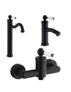 Set Rubinetti Jacuzzi Per Lavabo Alto E Bidet Senza Scarico E Doccia Esterno Serie Tosca YO Nero Opaco