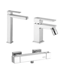 Set Rubinetti Jacuzzi Per Lavabo Alto E Bidet Senza Scarico E Doccia Esterno Serie Twinkle Cromato