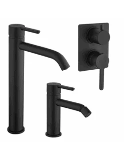 Set Rubinetti Jacuzzi Per Lavabo Alto E Bidet Senza Scarico E Doccia Incasso Con Deviatore Serie Sunset YO Nero Opaco