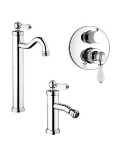 Set Rubinetti Jacuzzi Per Lavabo Alto E Bidet Senza Scarico E Doccia Incasso Con Deviatore Serie Tosca Cromato