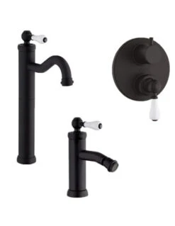 Set Rubinetti Jacuzzi Per Lavabo Alto E Bidet Senza Scarico E Doccia Incasso Con Deviatore Serie Tosca YO Nero Opaco