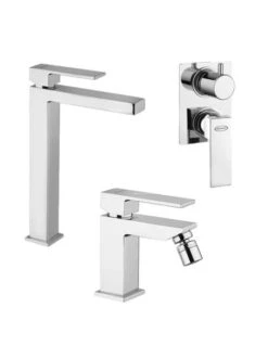 Set Rubinetti Jacuzzi Per Lavabo Alto E Bidet Senza Scarico E Doccia Incasso Con Deviatore Serie Twinkle Cromato