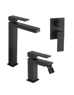 Set Rubinetti Jacuzzi Per Lavabo Alto E Bidet Senza Scarico E Doccia Incasso Con Deviatore Serie Twinkle YO Nero Opaco