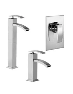 Set Rubinetti Jacuzzi Per Lavabo Alto E Bidet Senza Scarico E Doccia Incasso Serie Glint Cromato