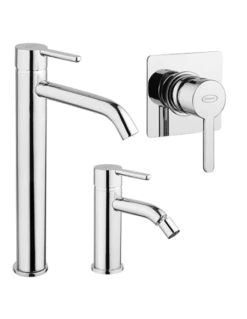 Set Rubinetti Jacuzzi Per Lavabo Alto E Bidet Senza Scarico E Doccia Incasso Serie Sunset Cromato