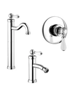 Set Rubinetti Jacuzzi Per Lavabo Alto E Bidet Senza Scarico E Doccia Incasso Serie Tosca Cromato