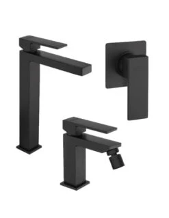 Set Rubinetti Jacuzzi Per Lavabo Alto E Bidet Senza Scarico E Doccia Incasso Serie Twinkle YO Nero Opaco