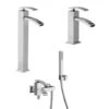 Set Rubinetti Jacuzzi Per Lavabo Alto E Bidet Senza Scarico E Vasca Serie Glint Cromato