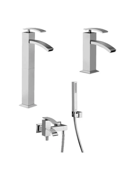Set Rubinetti Jacuzzi Per Lavabo Alto E Bidet Senza Scarico E Vasca Serie Glint Cromato 3 Set Rubinetti Jacuzzi Per Lavabo Alto E Bidet Senza Scarico E Vasca Serie Glint Cromato