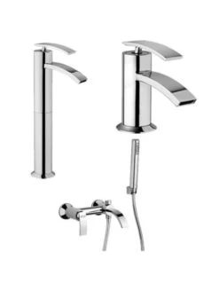 Set Rubinetti Jacuzzi Per Lavabo Alto E Bidet Senza Scarico E Vasca Serie Ray Cromato