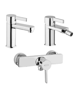 Set Rubinetti Jacuzzi Per Lavabo E Bidet Senza Scarico E Doccia Esterno Serie Fiamma Cromato