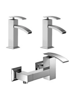 Set Rubinetti Jacuzzi Per Lavabo E Bidet Senza Scarico E Doccia Esterno Serie Glint Cromato