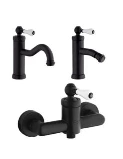 Set Rubinetti Jacuzzi Per Lavabo E Bidet Senza Scarico E Doccia Esterno Serie Tosca YO Nero Opaco