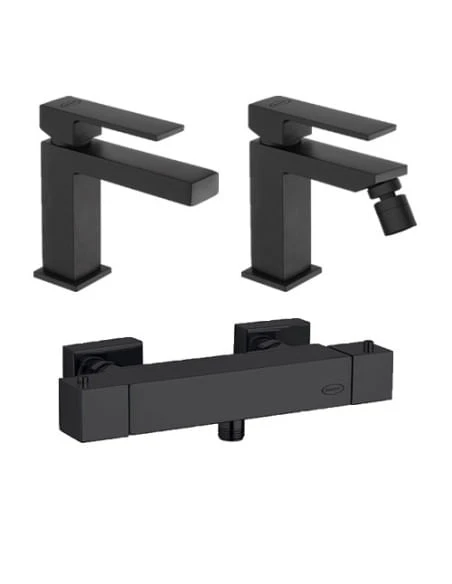 Set Rubinetti Jacuzzi Per Lavabo E Bidet Senza Scarico E Doccia Esterno Serie Twinkle YO Nero Opaco 3 Set Rubinetti Jacuzzi Per Lavabo E Bidet Senza Scarico E Doccia Esterno Serie Twinkle YO Nero Opaco