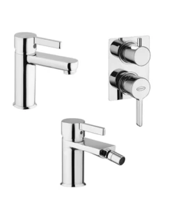 Set Rubinetti Jacuzzi Per Lavabo E Bidet Senza Scarico E Doccia Incasso Con Deviatore Serie Fiamma Cromato