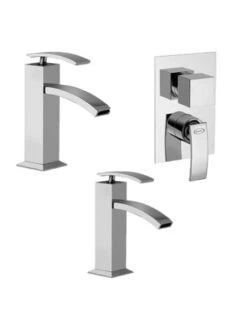 Set Rubinetti Jacuzzi Per Lavabo E Bidet Senza Scarico E Doccia Incasso Con Deviatore Serie Glint Cromato