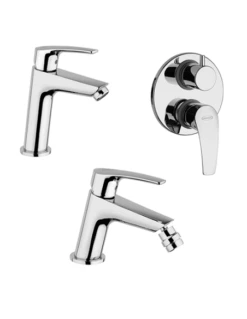 Set Rubinetti Jacuzzi Per Lavabo E Bidet Senza Scarico E Doccia Incasso Con Deviatore Serie Lucente Cromato
